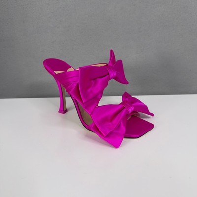 Jimmy Choo Heels Flaca 100 Satin Bow Stiletto Fuchsia Pink Sandals Sz 37-39 NIB