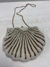 Vintage Beaded Shell-Shaped Clutch Purse White