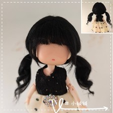 1/6 1/8 1/12 Black Double Ponytail Wig Faux Beach Wool Wig Fit Ob11 BJD Doll