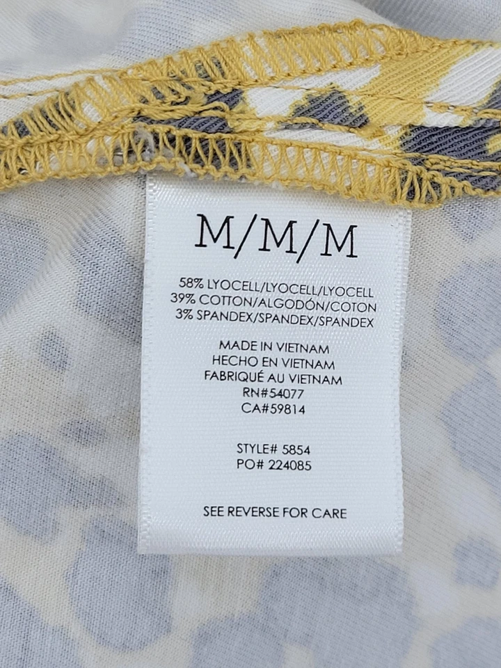 Blusa artística Cabi Top para mujer mediana amarilla gris floral manga larga cuello lengüeta Foto 4 de 4