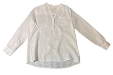 LINEN CHARTER CLUB LUXURY  1/4-Button-Up Roll-Tab Shirt Top Blouse White MEDIUM
