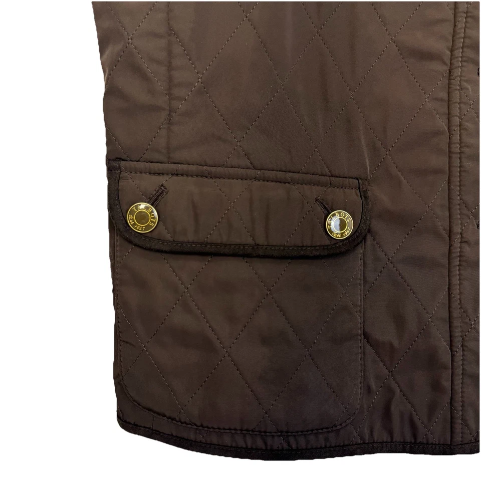 Chaleco acolchado Talbots para mujer talla LP marrón botón a presión forro polar ecuestre Foto 3 de 4
