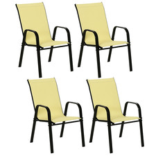 Outsunny Set of 4 Garden Dining Chair Set Outdoor w/ High Back, Beige