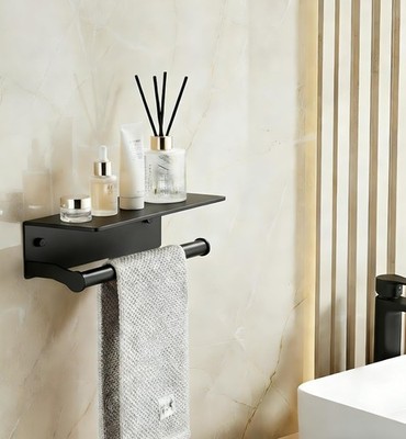Dr.Dj Black Paper Towel Holder Wall Mount Thickened Shelf For Bathroommatte