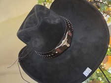 Westernhut breite Krempe mit Hutband & Longhorn-Schnalle, schwarz/braun/beige