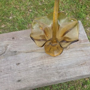 Amber Glass Decorative Basket Twisted Handle Flower Shape 9x7x5in Glossy