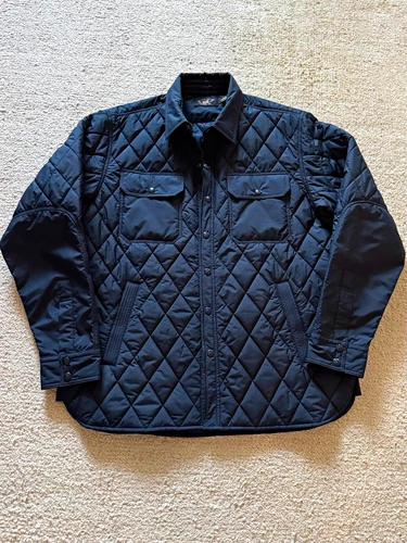 RRL Quilted Overshirt Navy Shirt Jacket Mid-Length Pockets Button Size L - product listing photo