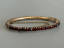 Antique Hinged Bangle Bracelet Petite Bohemian Garnet Gold Filled Victorian 011