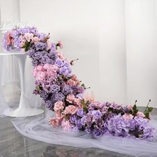 Satikf Artificial Rose Table Runner Flower Row Wedding Backdrop Arch Decor