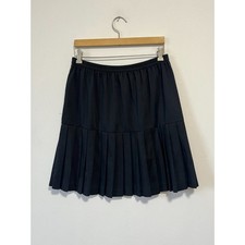 Vintage 80s Black Pleated Hem Midi Skirt Poly Rayon Elastic 28 Inch Waist