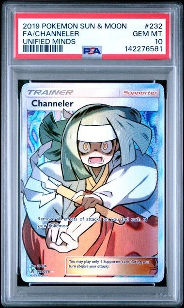 PSA 10 CHANNELER 232 UNIFIED MINDS SUN & MOON TRAINER POKEMON GEM MINT