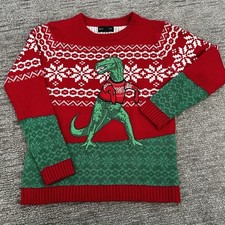 Blizzard Bay Unisex T-Rex Dinosaur Ugly Christmas Sweater Sz 14/16 Youth