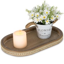 Decorative Serving Tray Wood: Brown Bead Oval for Coffee Table Rustic Wooden ...