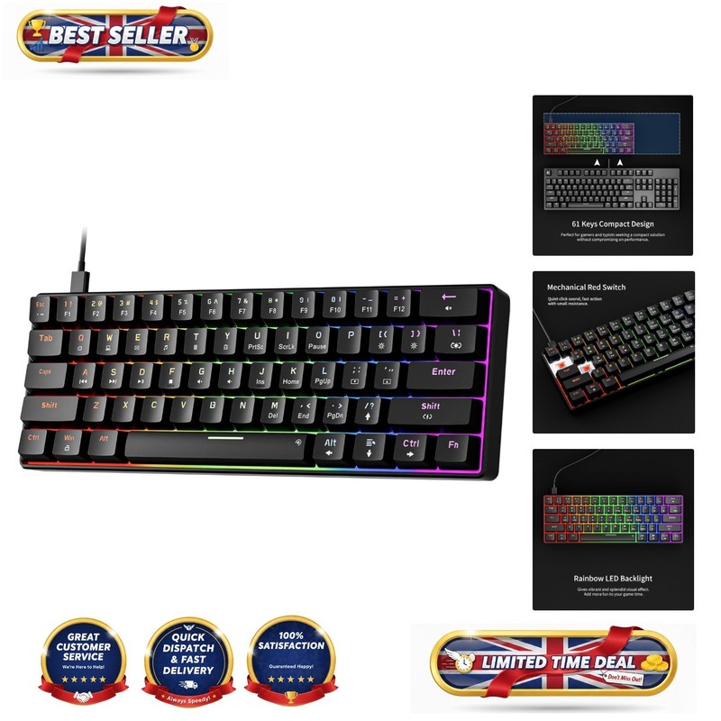 GM611 61-Key Mechanical Keyboard - RGB Backlit & Ambidextrous Design