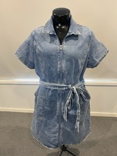 City Chic Women’s Blue Denim Zip-Front Belted Shirt Dress Plus Size L