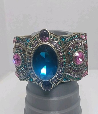 Heidi Daus Atremis  Cuff Bracelet Multi Color Rhinestone W/ Lg Blue Center