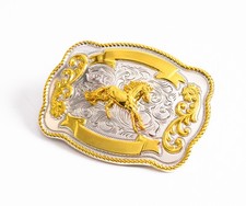 Fibbia cintura western cowboy grande rodeo cavallo corsa lucido oro argento interno 40 mm