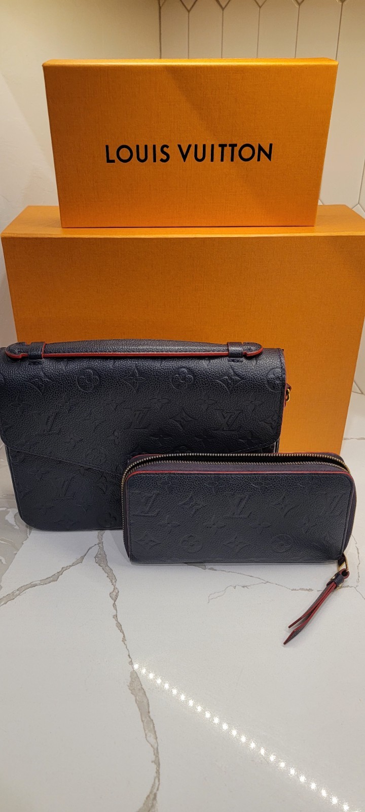 Auth Louis Vuitton Pochette Metis 2 Way Red Blue Monogram Empreinte Shoulder Bag image 2