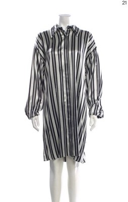 FENDI Women s Black/White Striped Satin Shirt Dress Collared Long Sleeve 42