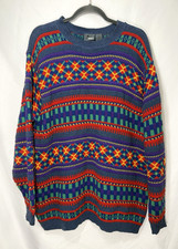 VTG 90s Liz Wear Multicolor Pattern Sweater Womens Size L Made in USA Cotton