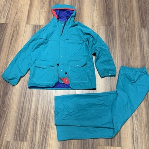 Vintage Columbia PVC Jacket Pants Set Mens XL Teal Rain Gear