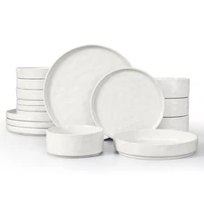 Dinnerware Sets with Pasta Bowls for 4, 16 Piece Ceramic Dinner Plates and Bo...