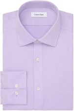 Calvin Klein Mens Steel Plus Slim Fit Striped Dress Shirt in Lilac Sz 17.5,34-35