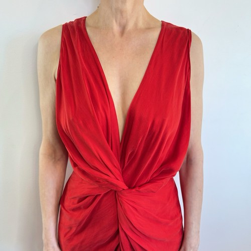 One Fell Swoop Size 12 Aus (8 US) Red Satin Gaia Twist Front Maxi Dress Designer - Picture 4 of 24