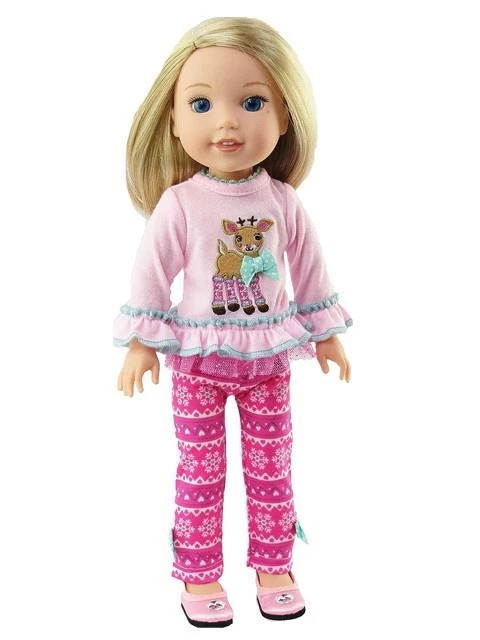 Pink Reindeer Snowflake Pant Set Fits 14.5 Wellie Wisher American Girl Doll