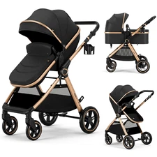 2 in 1 Baby Stroller, Convertible Bassinet Pushchair for Infants and Newborns 0-