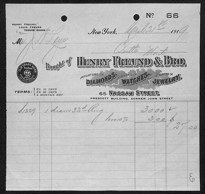 1919 Henry Freund & Bro. NYC Watches Diamonds Billhead - Leys Jewelers* (#5)