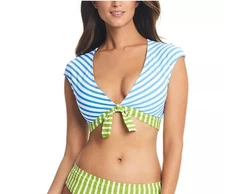 Bleu Rod Beattie Smooth Operator Bikini Top NWT size 4 Striped Cap Sleeve Crop