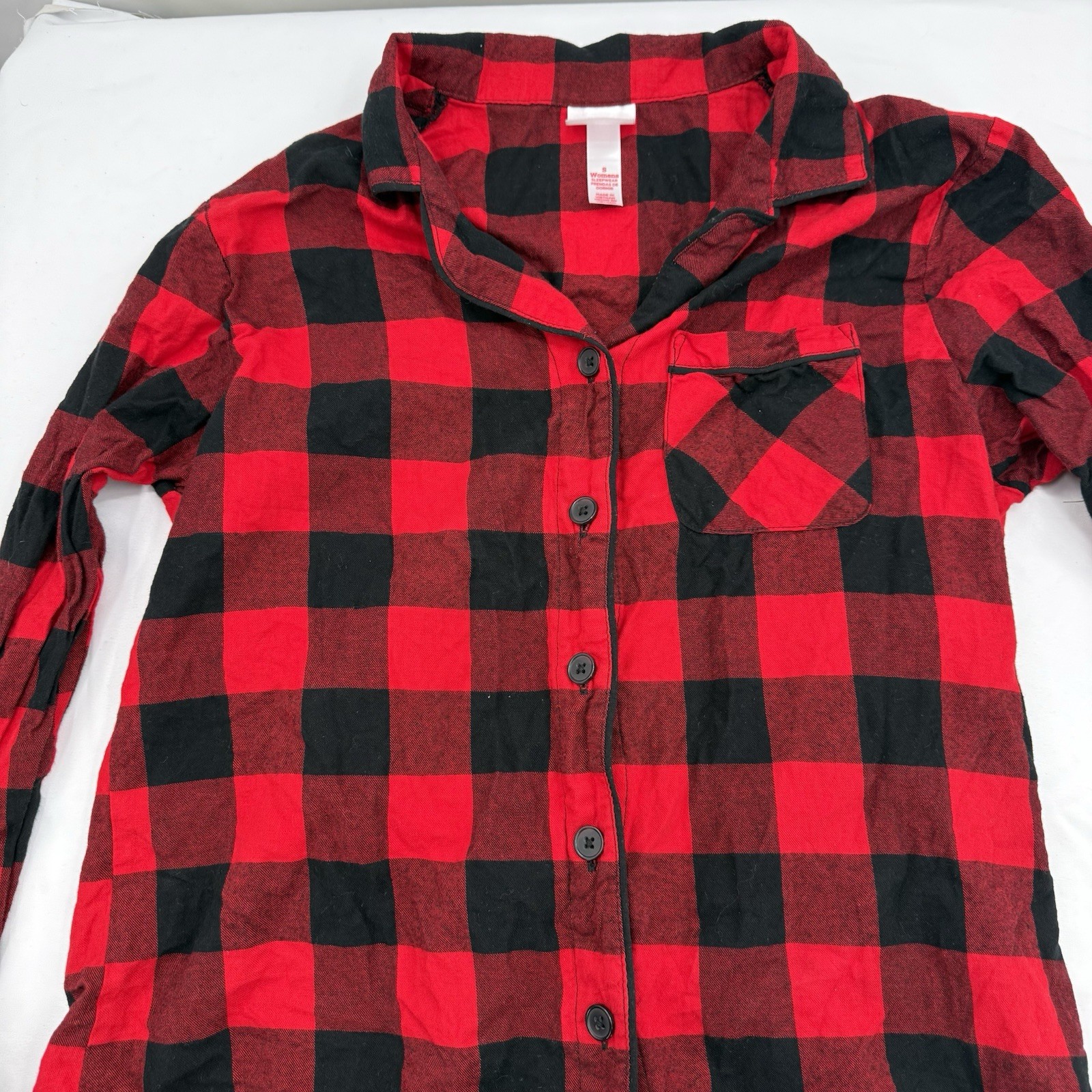 Wonder Shop Womens Red Buffalo Plaid Flannel Pajama Shirt Size Small Sleepwear