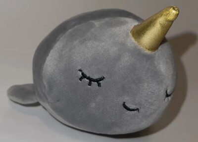 Pixie Crush Gray Sleeping Narwhal Unicorn Dolphin Plush Stuffed Toy Small 5'' Fun
