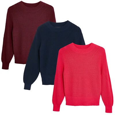 Neu Rundhalsausschnitt Pullover mit Wolle Damenpullover Pulli Oberteil - Ex Famous Store