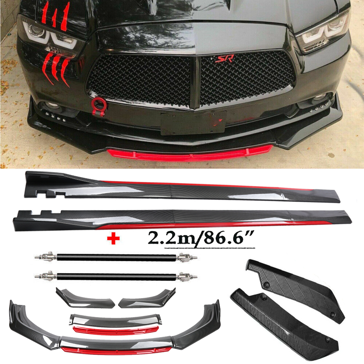 For Dodge Charger Front Lip Chin Bumper splitter Carbon Fiber Body Side Skirt