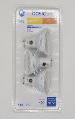GE Basic 50W EQ 6W Soft White Dimmable Led Light Bulb Indoor Floodlight GU10 3pk