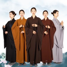 Monk Kung Fu Robe Cotton Linen Long Gown Buddhist Meditation Suit Costume