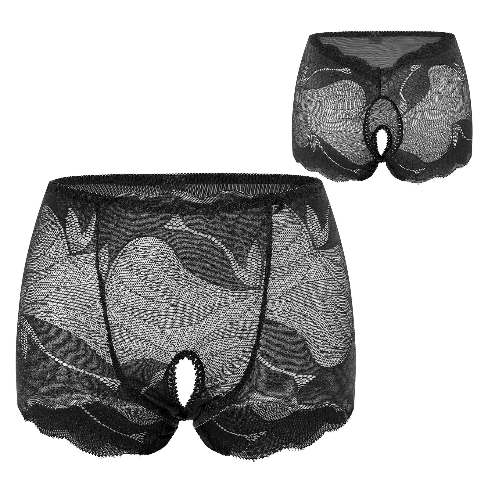 Women's See Through Floral Lace Briefs Panties Open Crotch Boyshorts