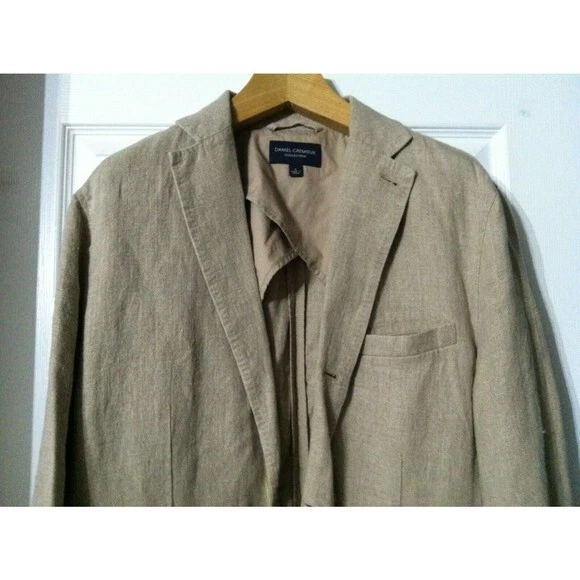 DANIEL CREMIEUX MENS NEW KHAKI 100%LINEN SPORT COAT JACKET BLAZER SIZE: L - Image 2 of 4