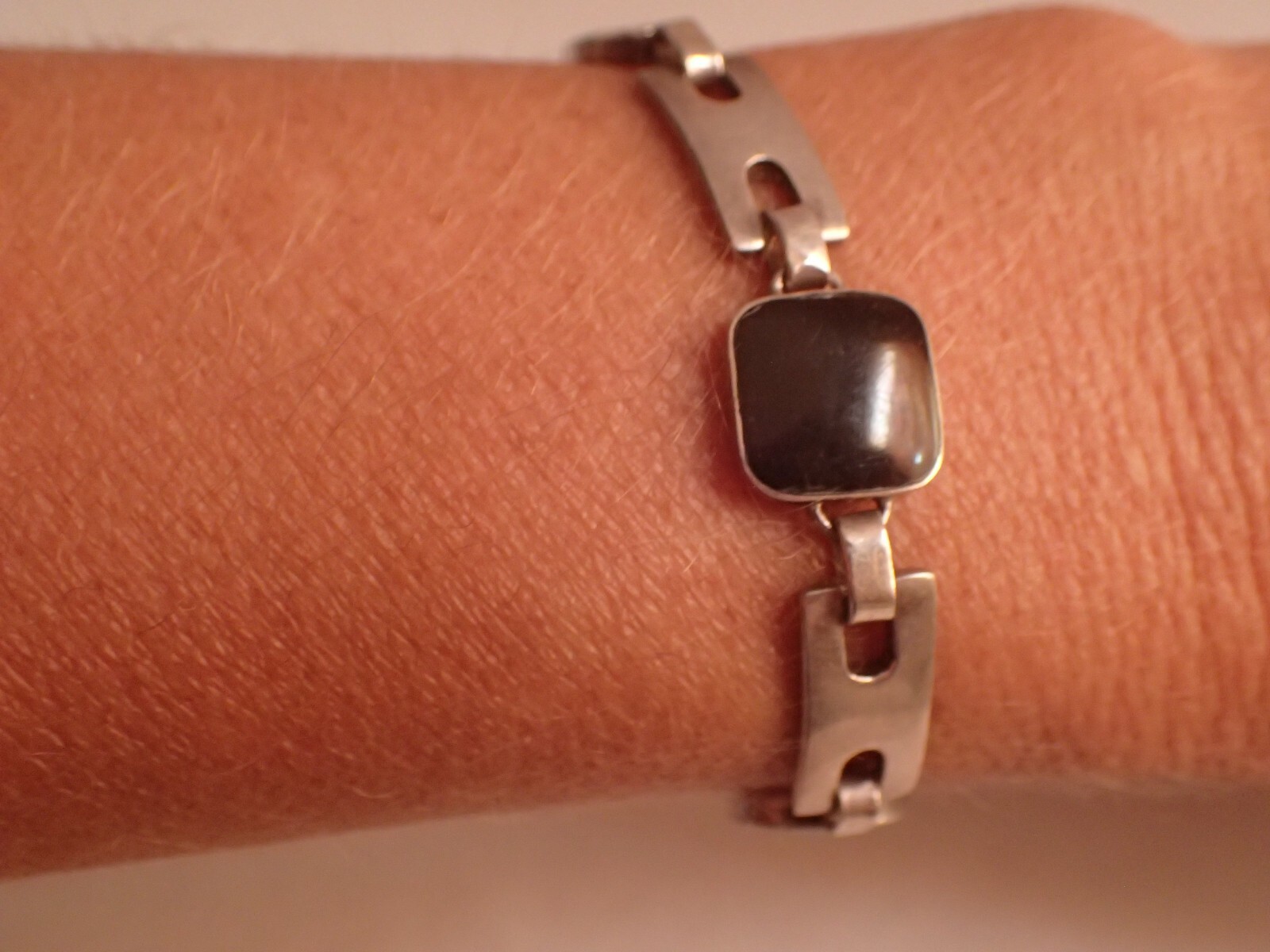 Vintage 950 Silver Multi Gem Stone Rectangular Li… - image 1