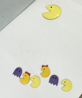 Vintage Pac-Man Ceramic Handmade & Painted Hanging Mobile 7 Pieces