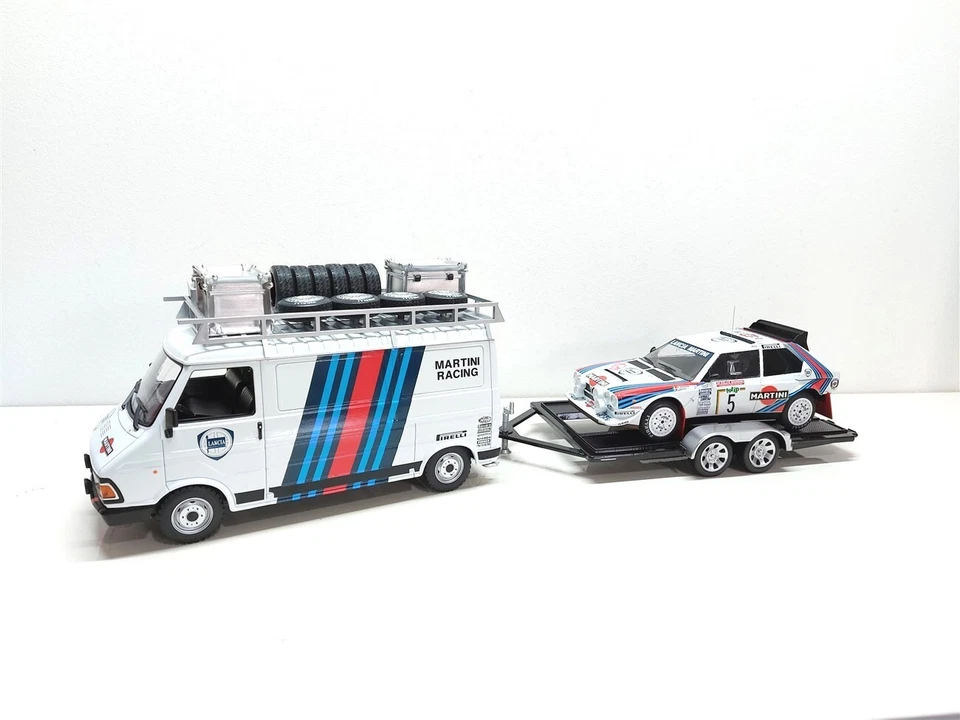CARRELLO TRAILER TRASPORTO AUTO per FURGONE ASSISTENZA RALLY UNIVERSALE 1/18 - Immagine 4 di 4