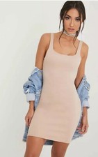 Missguided Sleeveless  Ribbed Mini Dress Sand size 6