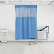 Polyester Zig Zag Curtain (7*8ft, Blue) with Flat Hooks for Hospital ICU Clinic