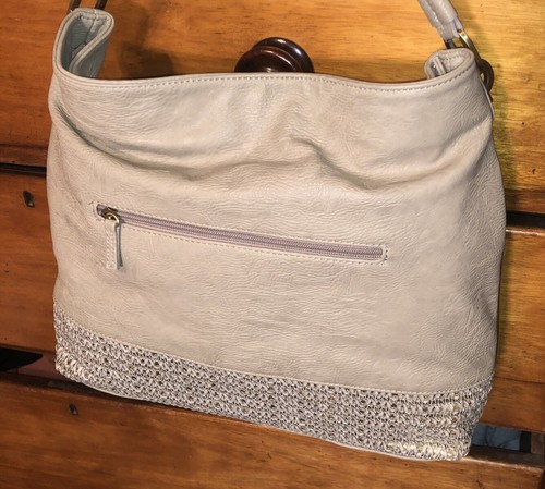 Sondra Roberts Squared, Taupe Gold Color Leather Purse/ Handbag 14 Inches Wide - Picture 9 of 12