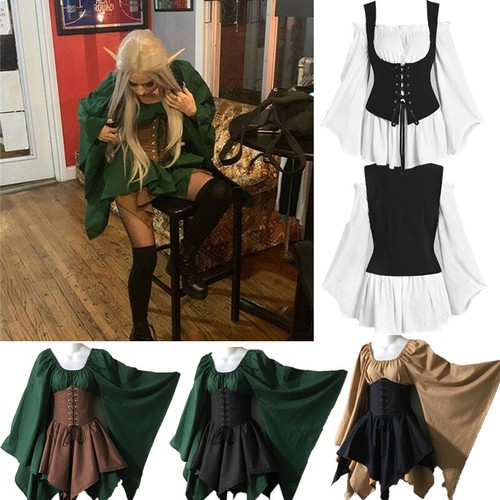 Le donne Gotico Medievale Costume ELFO FANTASY FATA vita Cincher Corsetto  Set Top | eBay
