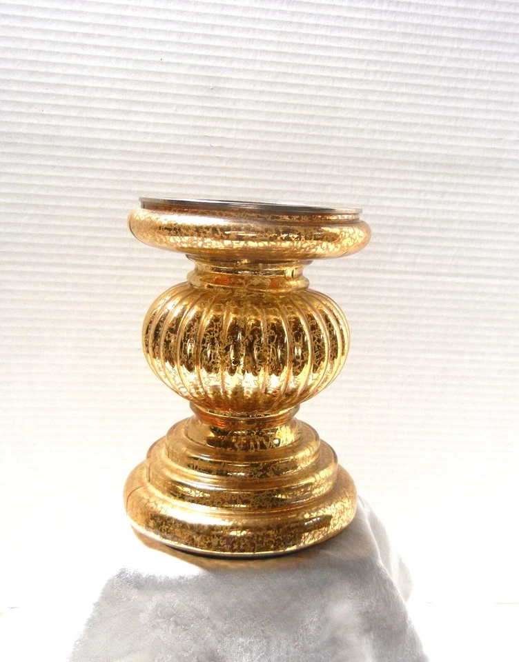 Gold Speckled Glass LED LIGHT UP PILLAR Candle Holder Candlestick - Image 2 of 4