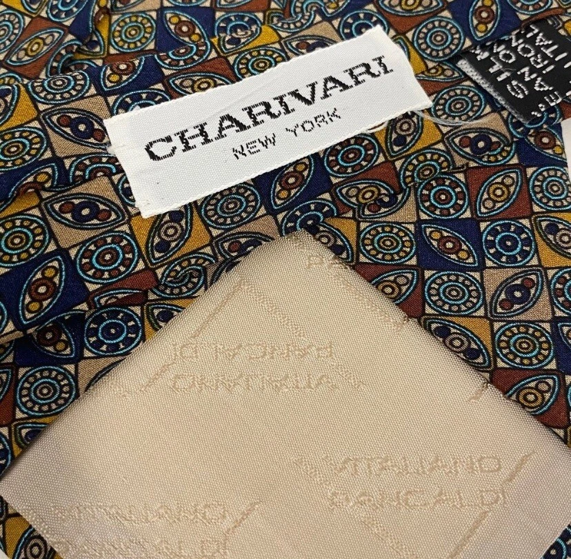 Corbata geométrica Vitaliano Pancaldi para hombre 100 % seda multicolor Italia 3,5" de ancho usada en excelente estado Foto 4 de 4