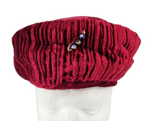 Gus Mayer Russ Russell Vintage Pillbox Hat Red Velvet Trim  display picture 1